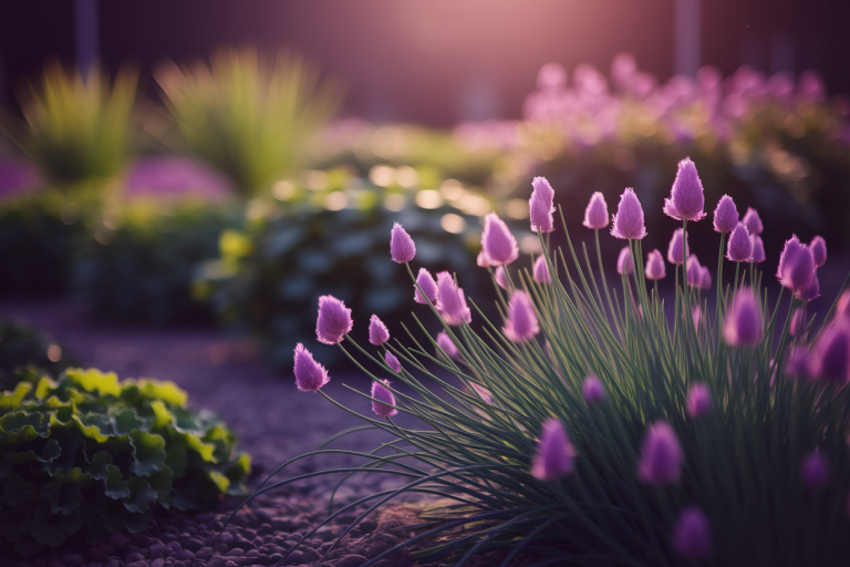 ciboulette-jardin-potager-fond-flou-lumiere-chaude