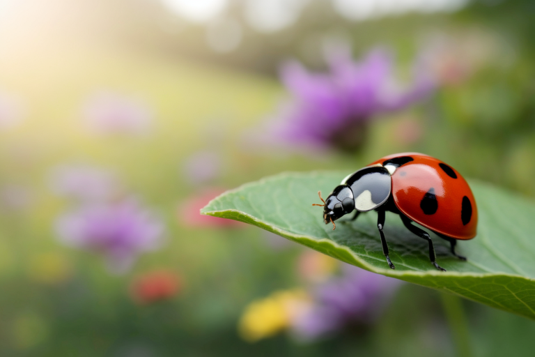 coccinelle-gros-plan-feuille-verte-taches-noires
